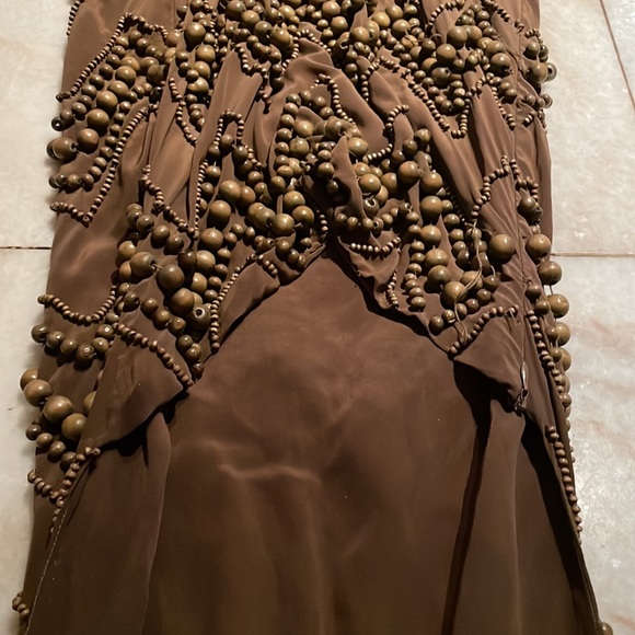 Sherry Bodel runway piece brown with ground beads heavy dress small - Picture 9 of 11